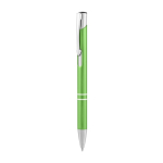 Stylo en aluminium avec mécanisme à bouton-poussoir, encre bleue couleur vert clair