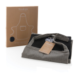 Tablier en coton recyclé à fines rayures 280 g/m2 Ukiyo Deluxe couleur noir vue avec boîte