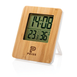 Station météorologique en bambou pas cher avec 3 fonctions Hall couleur marron vue avec logo