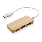 Hub USB 2.0 avec port de type C en bambou et câble avec logo Bamboo couleur marron