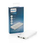 Banque d'alimentation personnalisée avec double USB 10.000 mAh Philips couleur blanc vue avec boîte