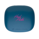 Écouteurs compact de haute qualité avec commande tactile Byron couleur bleu vue avec logo