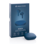 Écouteurs compact de haute qualité avec commande tactile Byron couleur bleu vue avec boîte