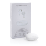 Écouteurs compact de haute qualité avec commande tactile Byron couleur blanc vue avec boîte