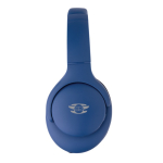 Casque musique personnalisé avec coussins et autonomie de 35h Fresno couleur bleu vue avec logo