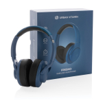 Casque musique personnalisé avec coussins et autonomie de 35h Fresno couleur bleu vue avec boîte
