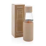 Bouteille promotionnelle avec suivi d'hydratation 600 ml Crystal Ukiyo couleur marron clair vue avec boîte