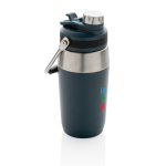 Bouteille en acier avec bouchon double fonction 500ml Slender couleur bleu marine vue avec logo
