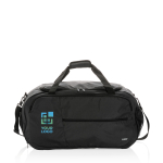 Sac de voyage et de sport recyclé avec grande ouverture Swiss Peak couleur noir avec zone d'impression