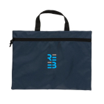 Porte-documents promotionnel recyclé simple avec poignée Basic RPET couleur bleu marine vue avec logo