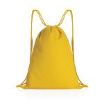Sac à dos à cordons en coton recyclé 145gr avec AWARE™ Greeny couleur jaune troisième vue