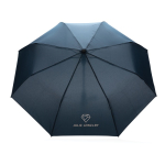 Petit parapluie imprimé pliant coupe-vent en RPET Ø97 Windproof couleur bleu marine vue avec logo