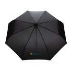 Petit parapluie avec ouverture et fermeture auto coupe-vent Ø94 RPET couleur noir vue avec logo