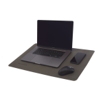 Tapis de souris promotionnel pour bureau en cuir Hybrid couleur gris foncé vue détail avec logo