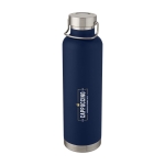 Grande bouteille personnalisée avec bande métallisée 1 L Sport Large couleur bleu foncé vue avec impression sérigraphique