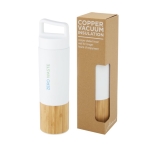 Gourde isotherme avec détail en bambou et poignée 540 ml Bamboo couleur blanc vue avec impression sérigraphique