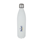 Grande bouteille isotherme en inox avec logo 1 L Thermique Cove couleur blanc vue avec impression sérigraphique