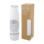 Gourde isotherme en inox avec poignée sur le couvercle 600 ml Fancy couleur blanc vue avec logo