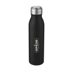 Gourde de sport en inox avec couvercle métallisé 700 ml Harper couleur noir vue avec impression sérigraphique