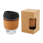 Mug take away personnalisé poignée liège de 360 ml couleur noir vue avec impression sérigraphique