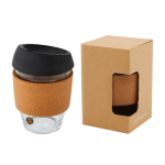 Mug take away personnalisé poignée liège de 360 ml couleur noir deuxième vue impression tampographie