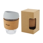 Mug take away personnalisé poignée liège de 360 ml Takeaway Cork Grip couleur gris