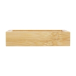 Kit de trois accessoires de salle de bain en bambou avec logo Bamboo couleur naturel troisième vue frontale