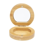 Miroir publicitaire compact en bambou avec petit compartiment Bamboo couleur naturel vue avec impression sérigraphique