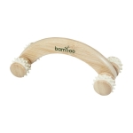 Masseur corporel publicitaire en bambou avec rouleaux Bamboo couleur naturel vue avec impression sérigraphique