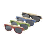 Lunettes de soleil personnalisées en bambou et platique Retro Design couleur bleu deuxième vue en couleurs
