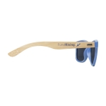 Lunettes de soleil personnalisées en bambou et platique Retro Design couleur bleu vue avec impression sérigraphique