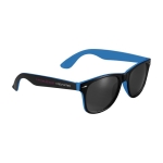 Lunettes de soleil rétro de forme carrée avec deux couleurs Bicolor couleur bleu vue avec impression sérigraphique