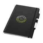 Carnet durable avec feutre effaçable réutilisable A5 feuilles unies couleur noir vue avec impression sérigraphique
