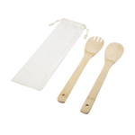 2 ustensiles de cuisine à salade en bambou avec housse Bamboo couleur naturel