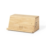 Enceinte avec chargeur à induction et support pour téléphone Induct couleur bois deuxième vue