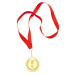 Médaille en métal avec motif olympique et ruban rouge couleur doré