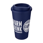 Verre en plastique avec double isolation 350 ml Takeaway Americano couleur bleu foncé vue avec logo