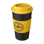 Verre isotherme en plastique 350 ml Takeaway anse Americano couleur jaune vue impression sérigraphique