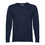 Pull col V en coton et polyamide 220 g/m² THC Milan couleur bleu marine