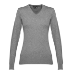 Pull à col en V pour femmes en coton 220 g/m² THC Milan couleur gris chiné première vue