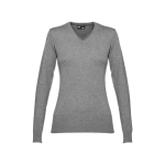 Pull à col en V pour femmes en coton 220 g/m² THC Milan couleur gris chiné