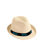 Chapeau de paille unisexe à bord court avec ruban Dominica Clear couleur noir avec zone d'impression