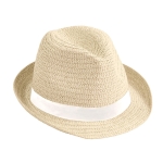 Chapeau de paille unisexe à bord court avec ruban Dominica Clear couleur blanc