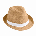 Chapeau de paille unisexe à bord court avec ruban couleur camel première vue
