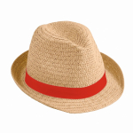 Chapeau de paille unisexe à bord court avec ruban couleur camel deuxième vue