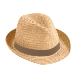 Chapeau en papier beige unisexe avec ruban avec logo Dominica couleur marron