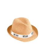 Chapeau en papier beige unisexe avec ruban avec logo Dominica couleur marron avec zone d'impression