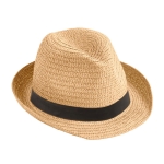 Chapeau en papier beige unisexe avec ruban avec logo Dominica couleur noir