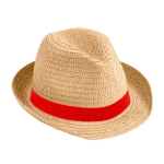 Chapeau en papier beige unisexe avec ruban avec logo Dominica couleur rouge