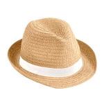 Chapeau en papier beige unisexe avec ruban avec logo Dominica couleur blanc